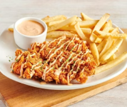 Bloomin' Fried Chicken with spaial needle sauce